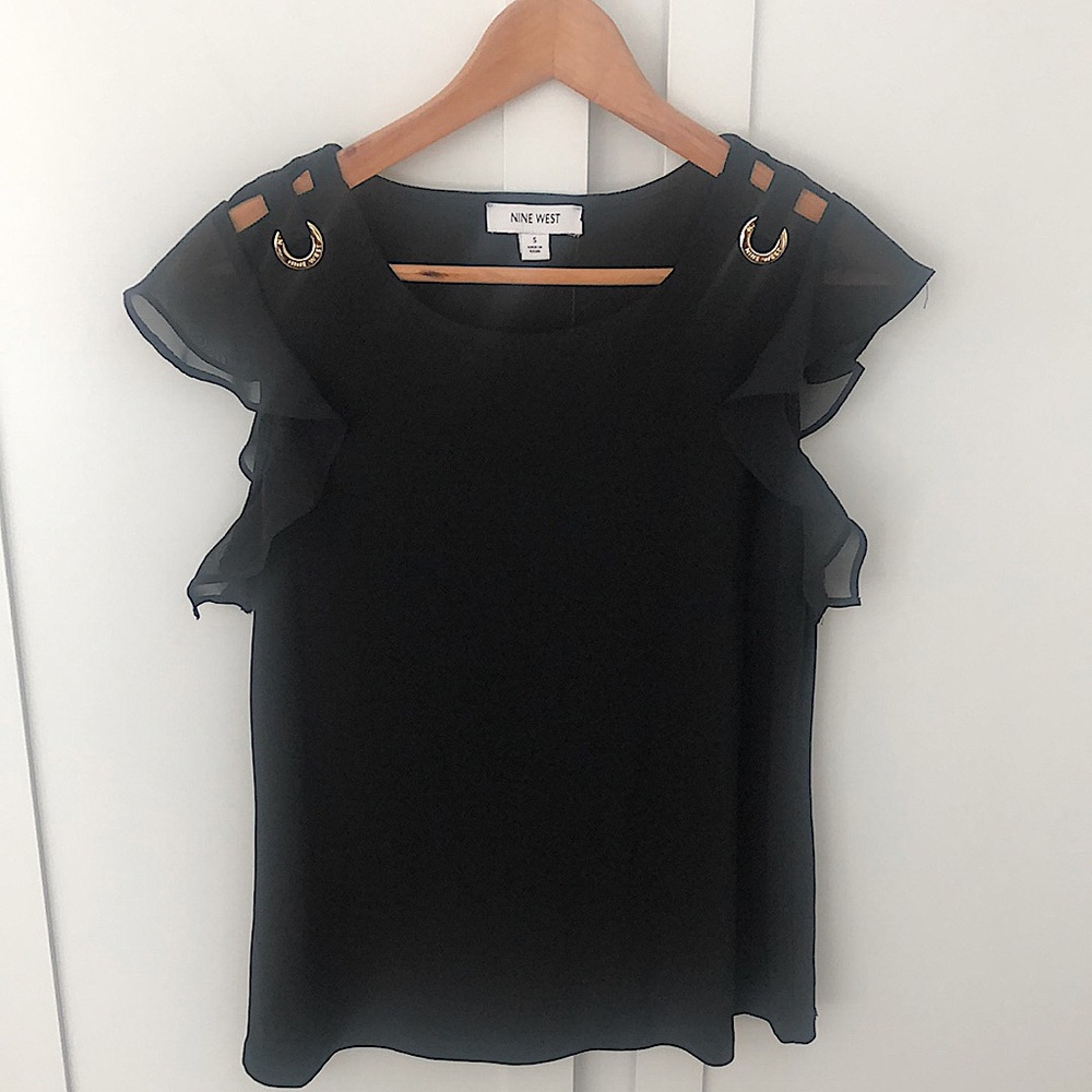 Nine West Black Top with Ruffled Sleeves.